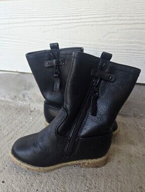 Cat & Jack Black Girls Mid-Calf Side-Zip Faux Leather Boots Baby # 6